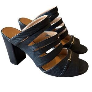 Women’s Qupid Black Gold Heels Open Toe Pump Dress Shoe Size 8